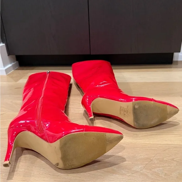 Red Patent Leather Knee-High Boots - Picture 6 of 6